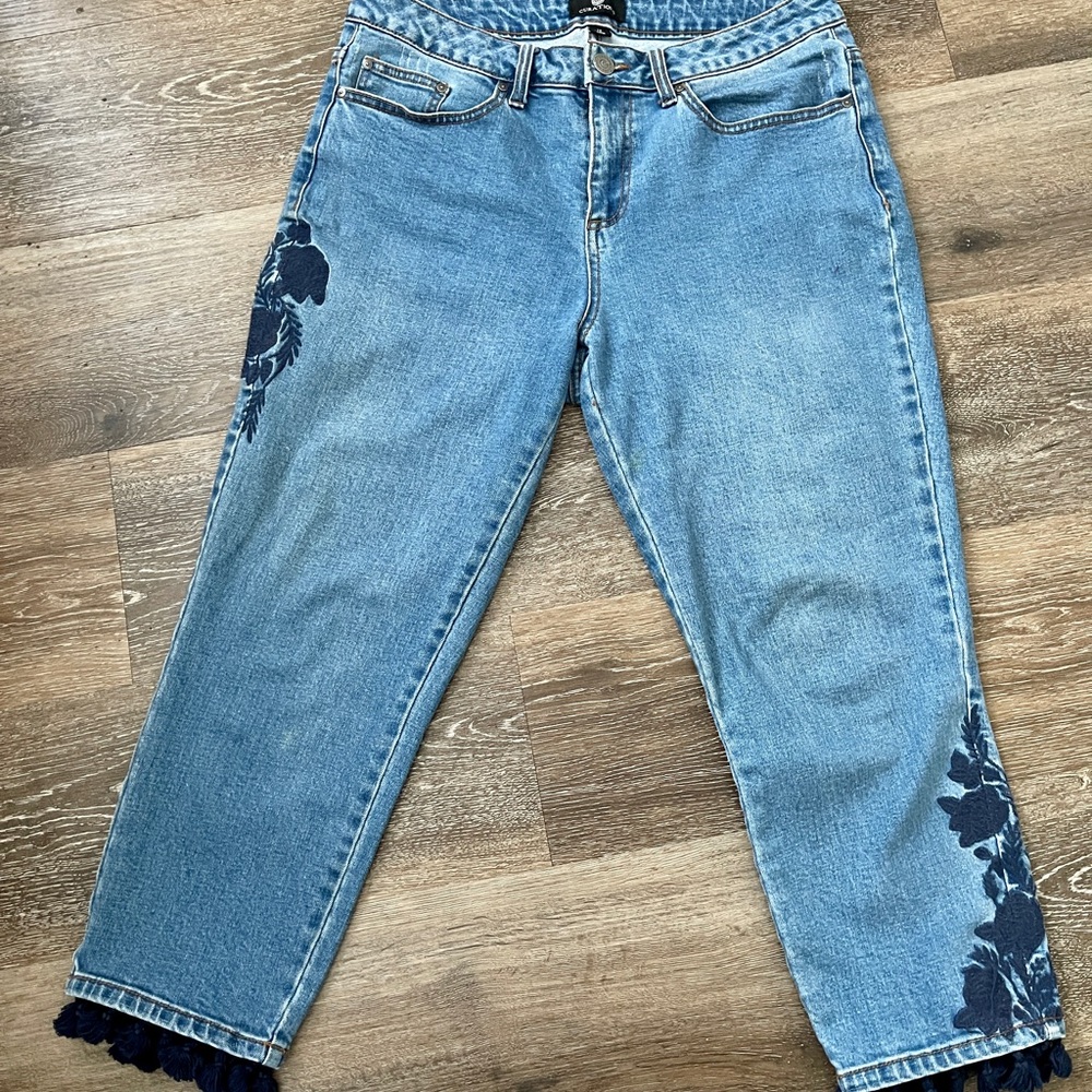 Curations Crop Jeans with embroidery and fringe.  Size 12
